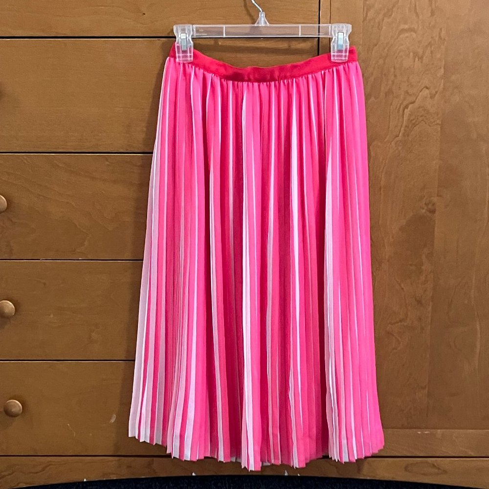 J. Crew Peekaboo Stripe Pleated Skirt in Pink and White (NWT)